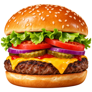hamburger with lettuce and cheese clipart transparent background